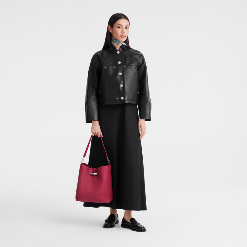 Longchamp Le Roseau Bolso de hombro M Cuero - Remolacha Grandes descuentos