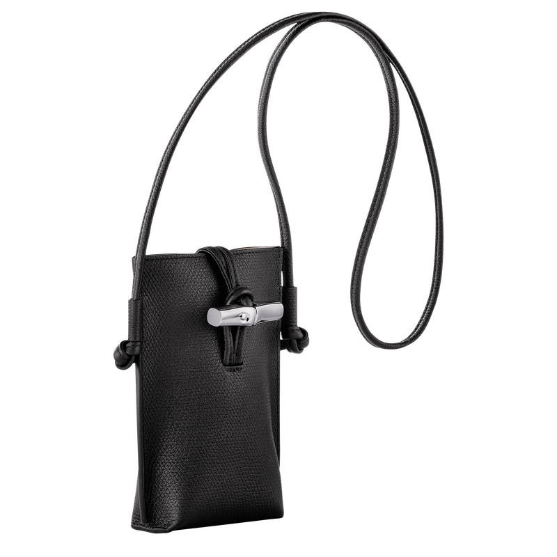 Longchamp Le Roseau Funda de teléfono con cordón de piel Cuero - Negro Limitado a 3 días
