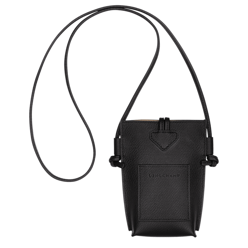 Longchamp Le Roseau Funda de teléfono con cordón de piel Cuero - Negro Limitado a 3 días