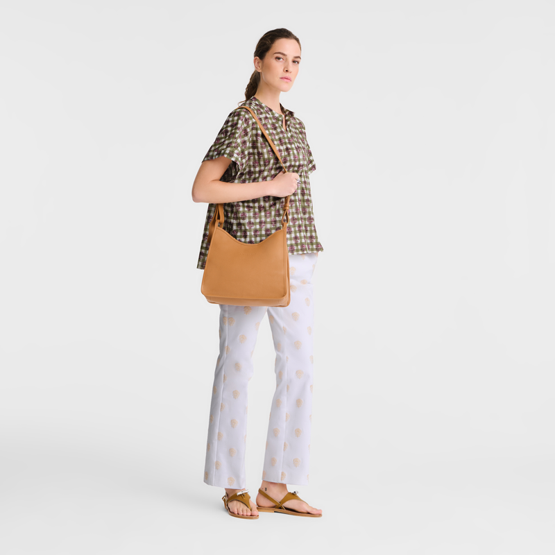 Longchamp Le Foulonné Bolso de hombro M Cuero - Nuez Venta caliente