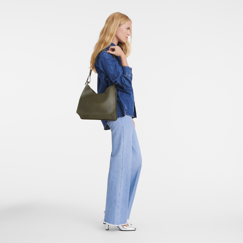 Longchamp Le Foulonné Bolso de hombro M Cuero - Caqui En oferta
