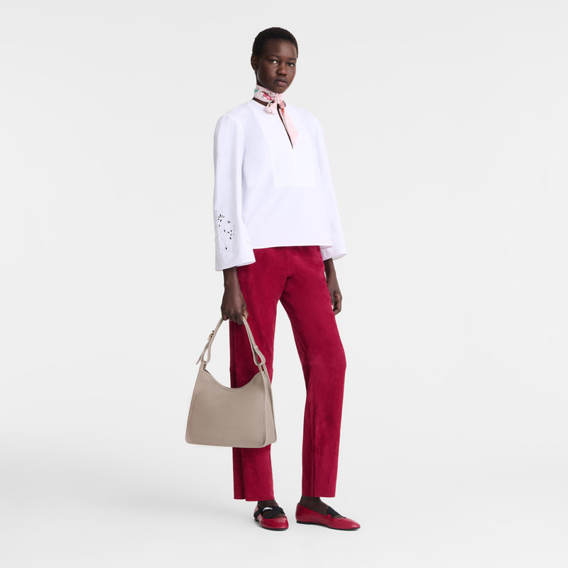 Longchamp Le Foulonné Bolso de hombro M Cuero - Tórtola Gran oferta