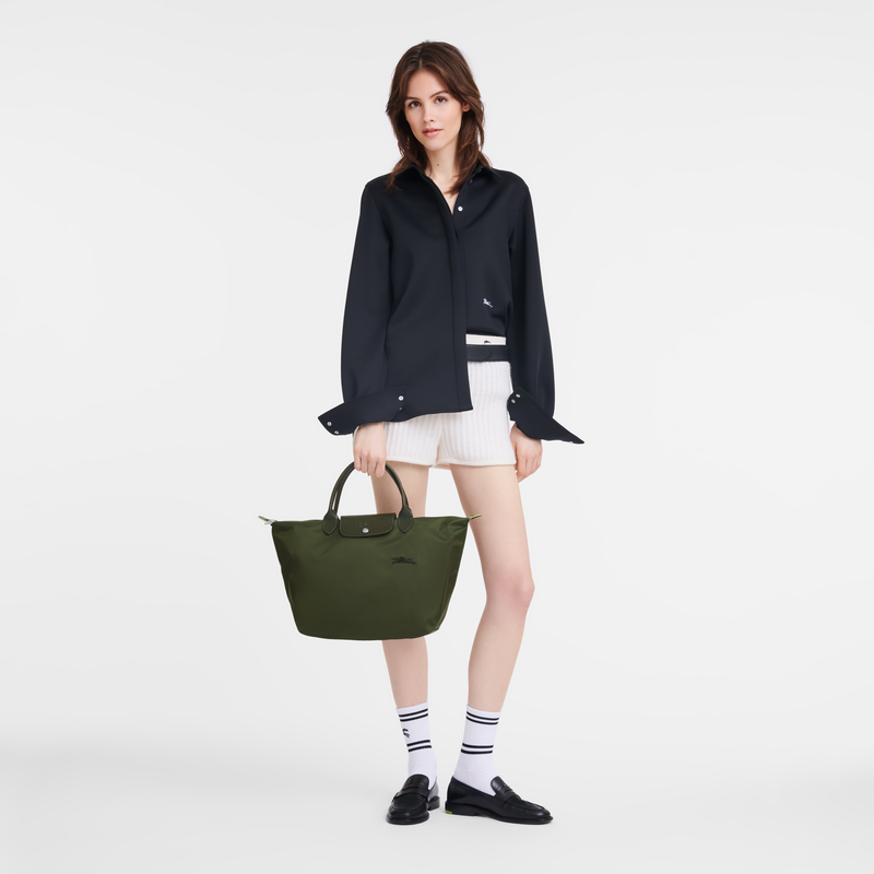 Longchamp Le Pliage Green Bolso con asa superior M Lona reciclada - Bosque Grandes ahorros