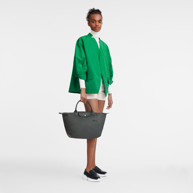 Longchamp Le Pliage Green Bolso con asa superior M Lona reciclada - Grafito Devoluciones gratuitas