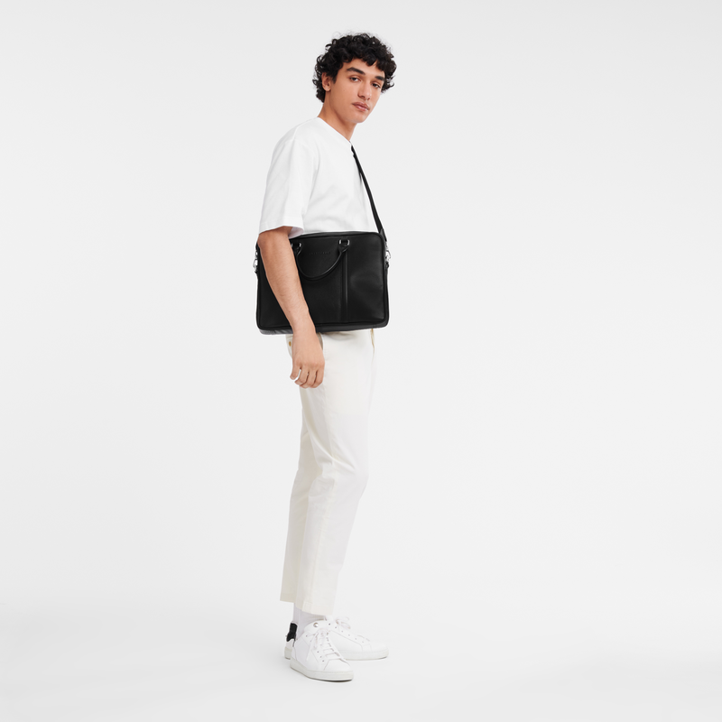 Longchamp Le Foulonné Maletín M Cuero - Negro Precio de fábrica