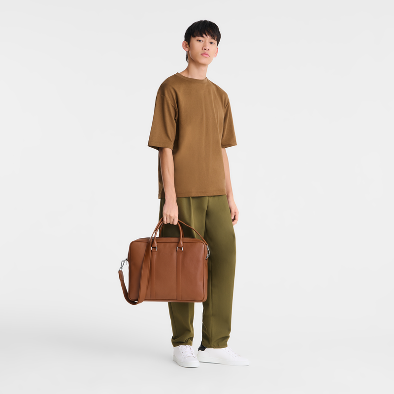 Longchamp Le Foulonné Maletín M Cuero - Caramelo Promoción por tiempo limitado