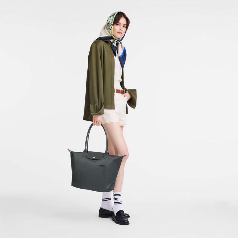 Longchamp Le Pliage Green Bolso de hombro L Lona reciclada - Grafito Devoluciones gratuitas