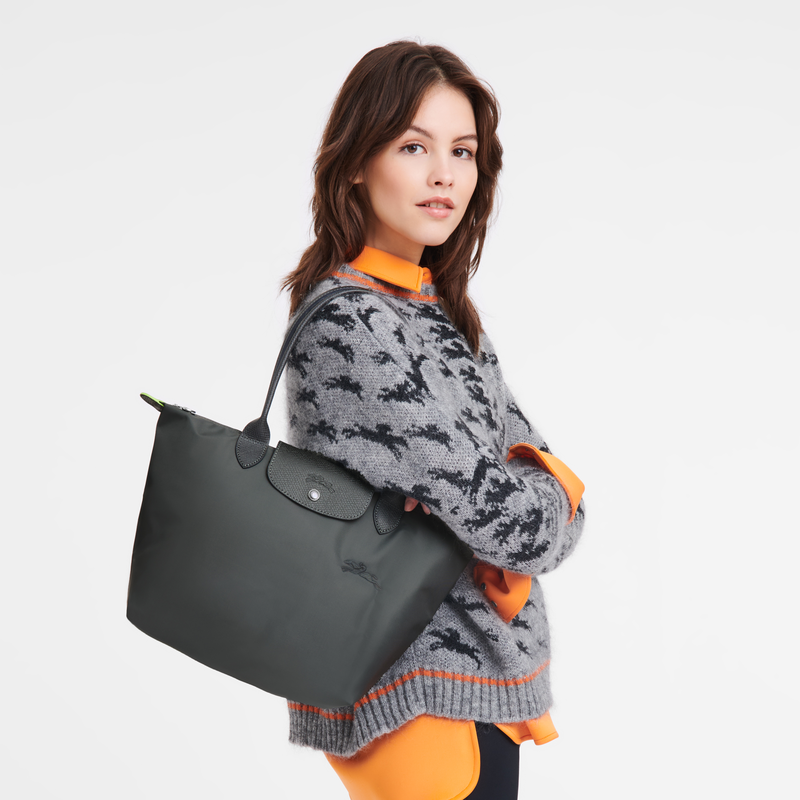 Longchamp Le Pliage Green Bolso de hombro M Lona reciclada - Grafito En línea