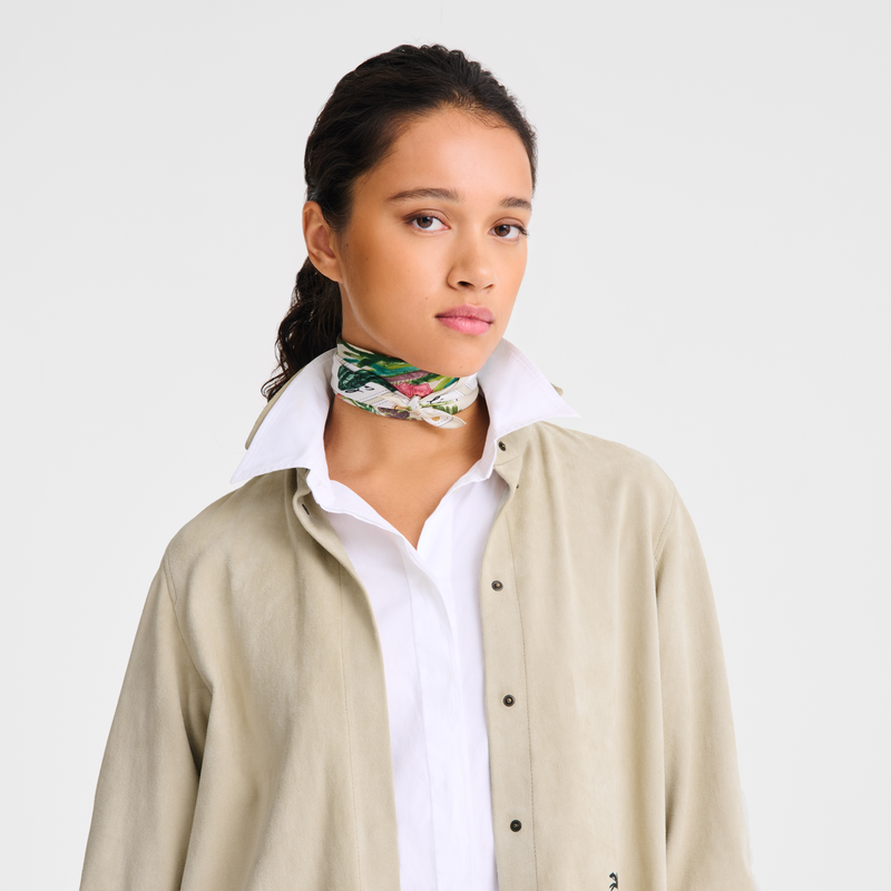 Longchamp Rosa y verde Pañuelo de seda 50 Seda - Papel Oferta exclusiva