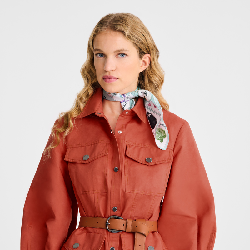Longchamp Rosa y verde Pañuelo de seda 50 Seda - Verbena Última moda
