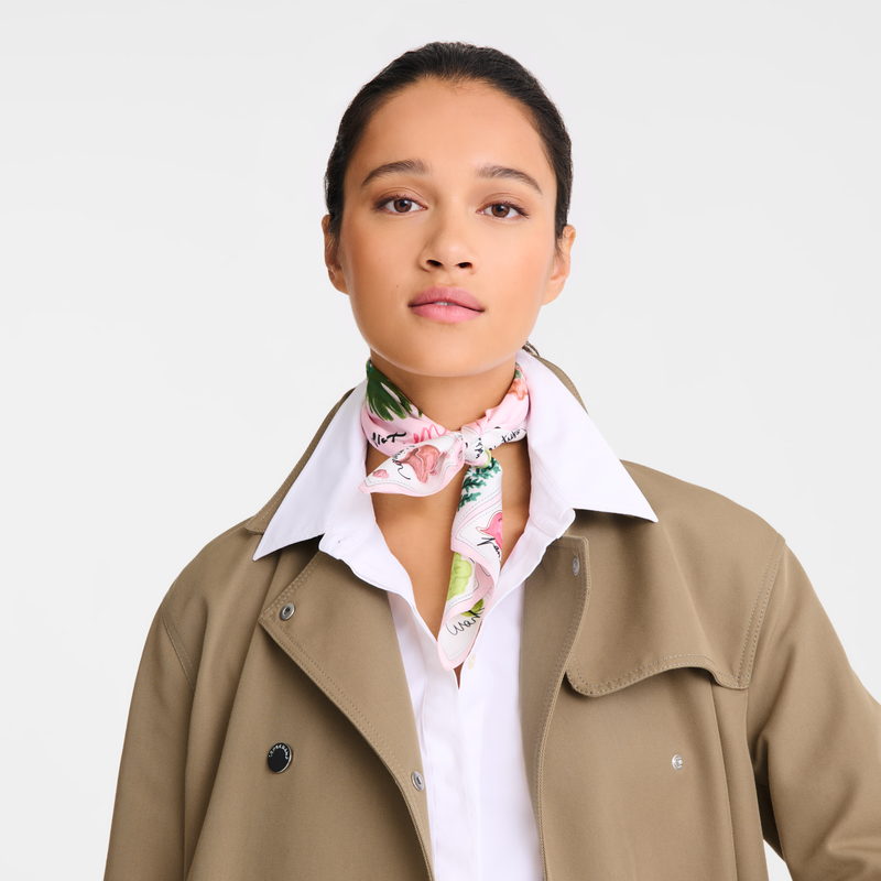 Longchamp Rosa y verde Pañuelo de seda 50 Seda - Bailarina Descuento por venta flash