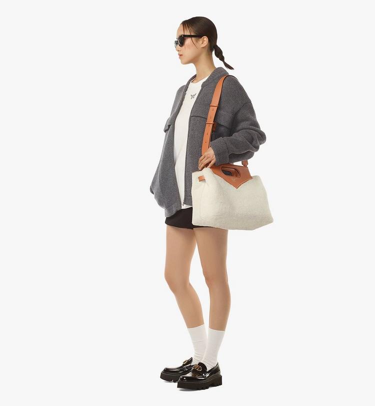 MCM Soft Diamond Tote in Shearling and Leather Outlet