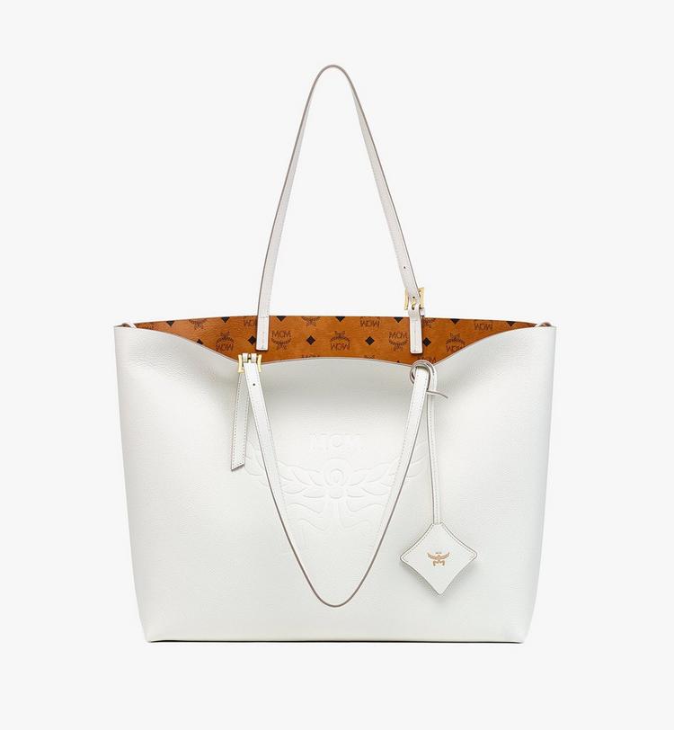 MCM Himmel Shopper in Embossed Logo Leather Descuento