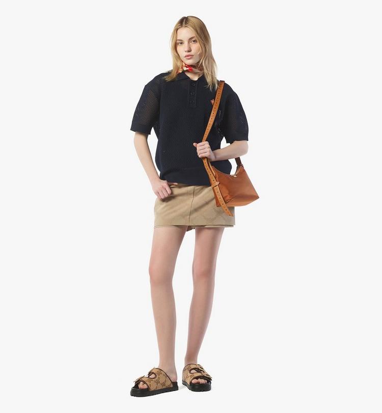MCM Aren Hobo in Recycled Nylon and Monogram Print Leather Solo hoy