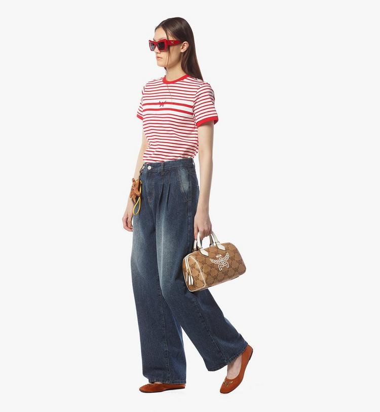 MCM Ella Boston Bag in Lauretos Raffia Jacquard Venta caliente