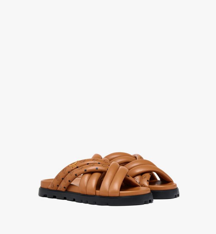 MCM Monogram Print Cross Sandals in Lamb Leather Precio de fábrica