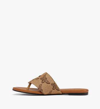MCM Flat Sandals in Lauretos Raffia Jacquard Limitado a 3 días