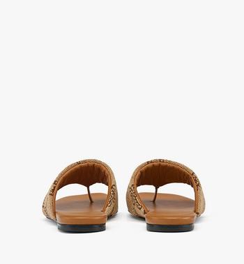 MCM Flat Sandals in Lauretos Raffia Jacquard Limitado a 3 días