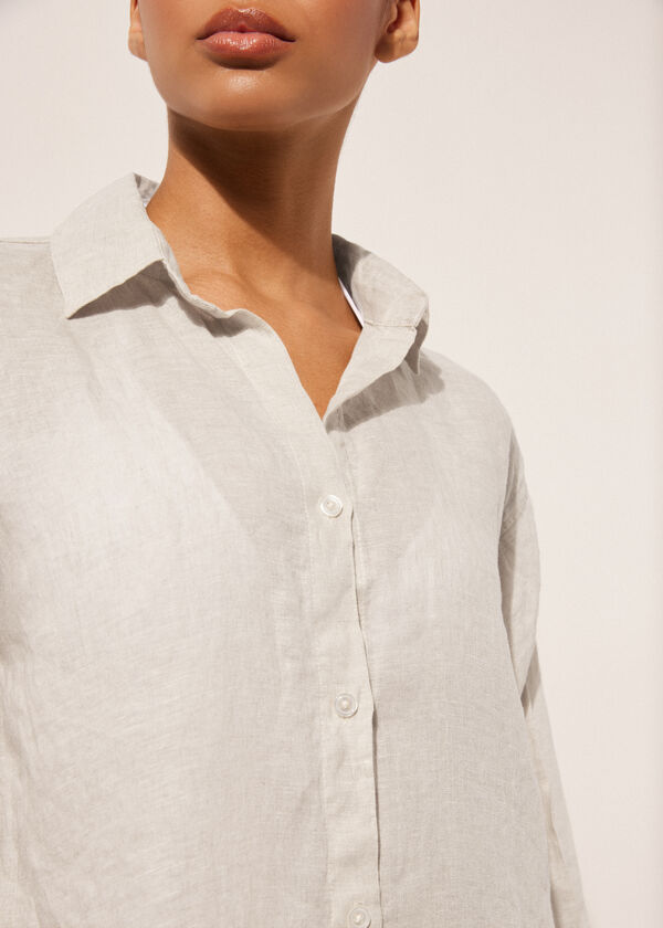 Calzedonia Vestido Camisa de Lino Liquidación
