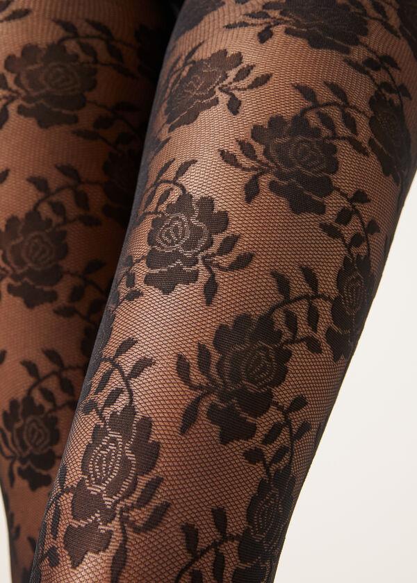 Calzedonia Panty Transparente De Tul Con Rosas Ofertas especiales