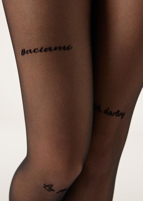 Calzedonia Panty Transparente Letras Terciopelo Venta caliente