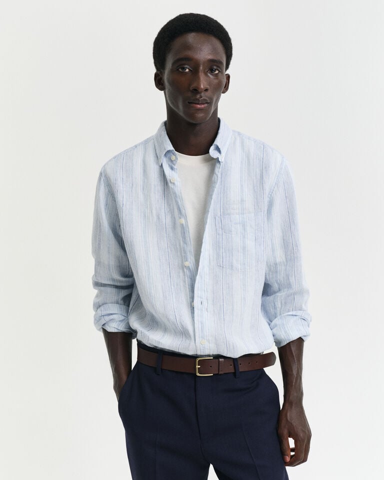 Gant Camisa Regular Fit de lino a rayas finas