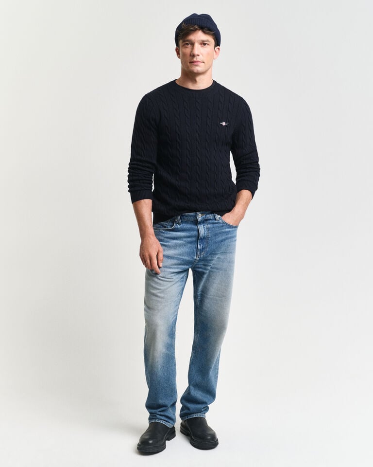 Gant Jersey de cuello redondo y punto de ochos en algodón Rebajas de fin de temporada