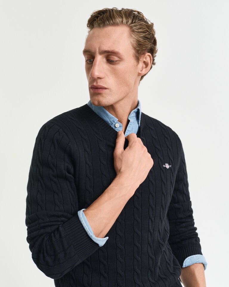 Gant Jersey de cuello redondo y punto de ochos en algodón Outlet online