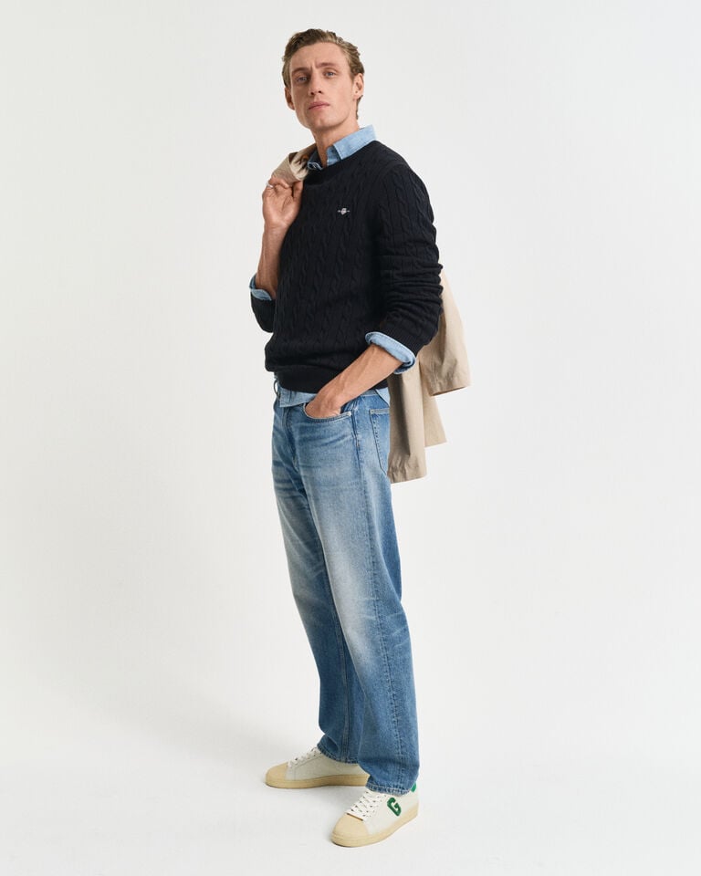 Gant Jersey de cuello redondo y punto de ochos en algodón Outlet online