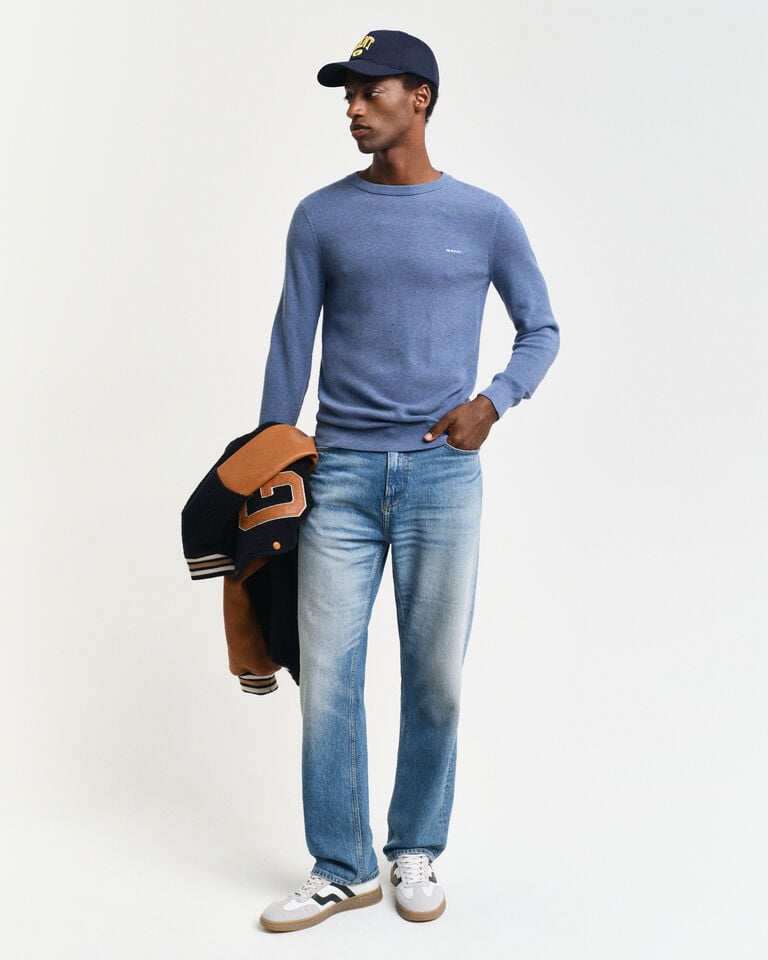Gant Jersey de cuello redondo en piqué de algodón Rebajas baratas