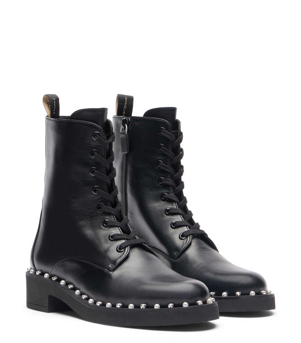 Stuart Weitzman REVERIE LACE-UP BOOTIE en NEGRO de Mujer | Stuart Weitzman® En oferta