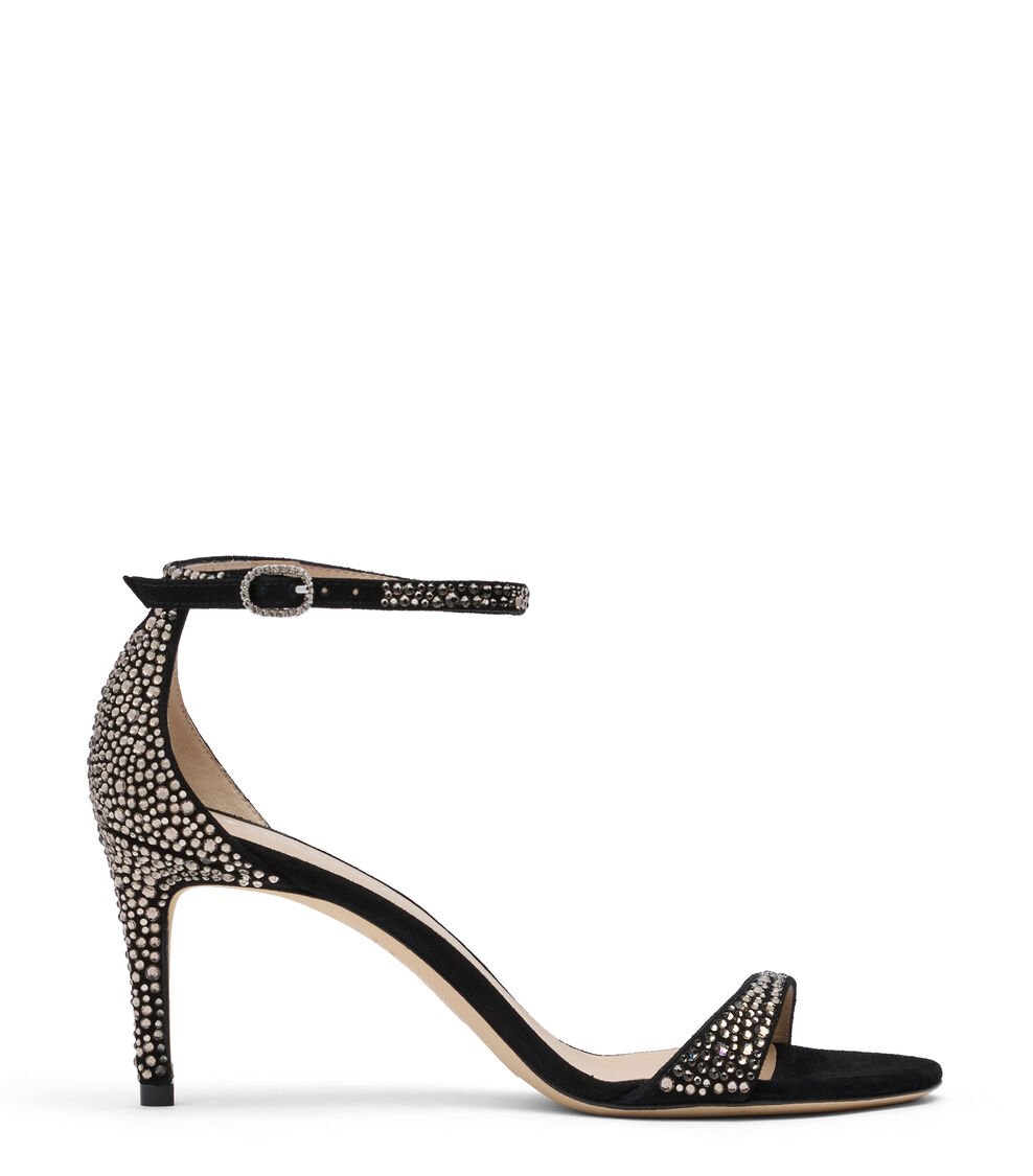 Stuart Weitzman NUDIST SHINE 75 SANDAL en JET HEMATITE/NEGRO de Mujer | Stuart Weitzman® Precio de fábrica