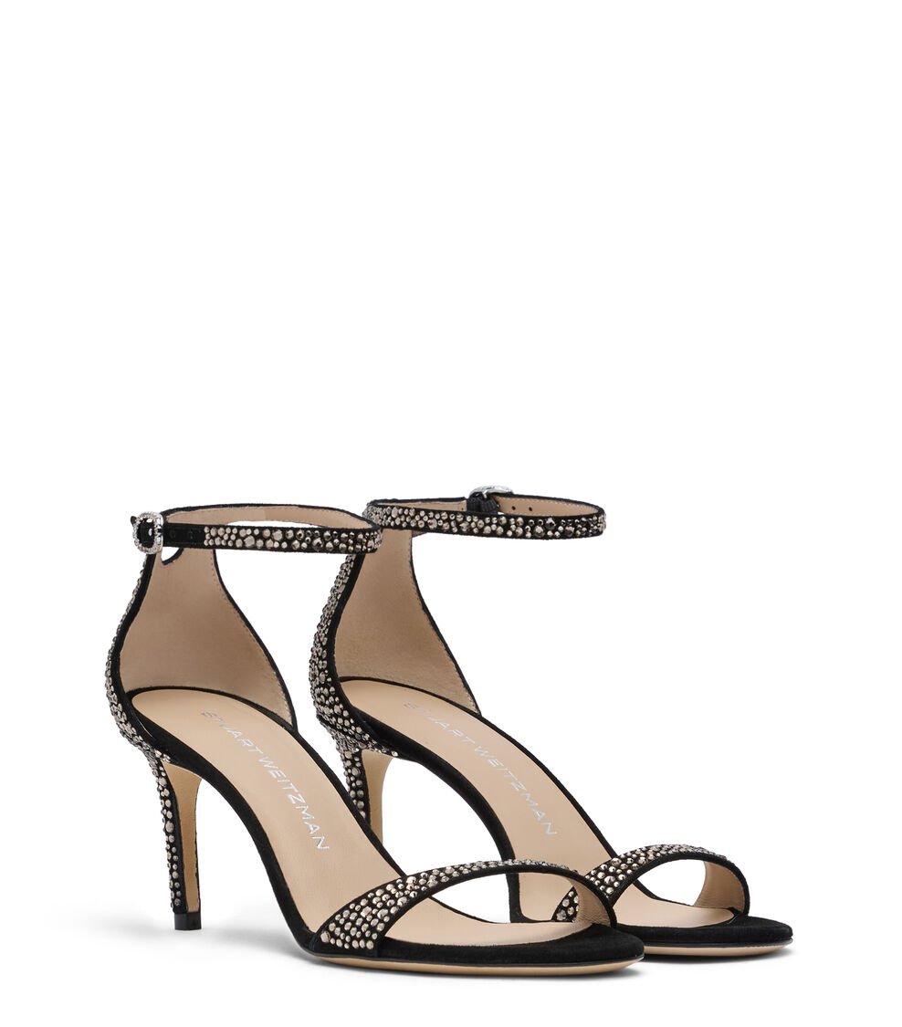 Stuart Weitzman NUDIST SHINE 75 SANDAL en JET HEMATITE/NEGRO de Mujer | Stuart Weitzman® Precio de fábrica