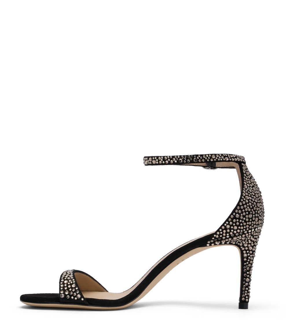 Stuart Weitzman NUDIST SHINE 75 SANDAL en JET HEMATITE/NEGRO de Mujer | Stuart Weitzman® Precio de fábrica