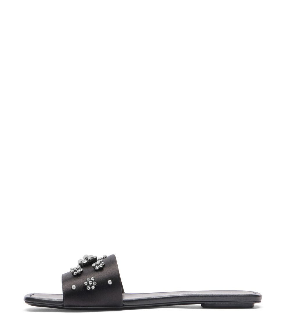 Stuart Weitzman POPPY FLAT SLIDE en NEGRO/SOMBRA PLATEADA/GRIS de Mujer | Stuart Weitzman® Oferta especial de fábrica