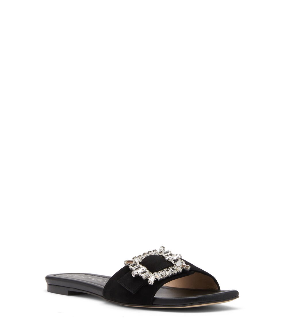 Stuart Weitzman SHINE BUCKLE SLIDE SANDAL en NEGRO de Mujer | Stuart Weitzman® Envío gratis