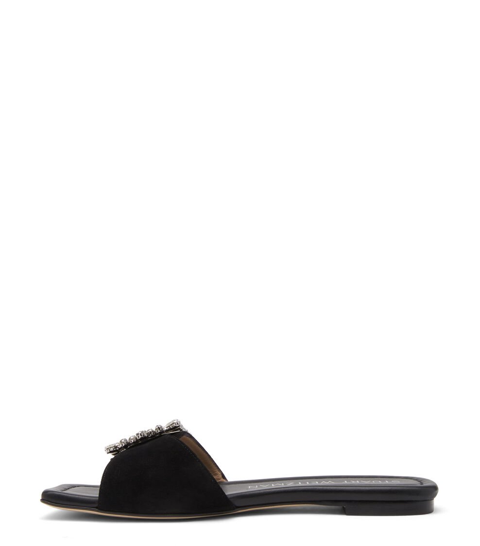Stuart Weitzman SHINE BUCKLE SLIDE SANDAL en NEGRO de Mujer | Stuart Weitzman® Envío gratis