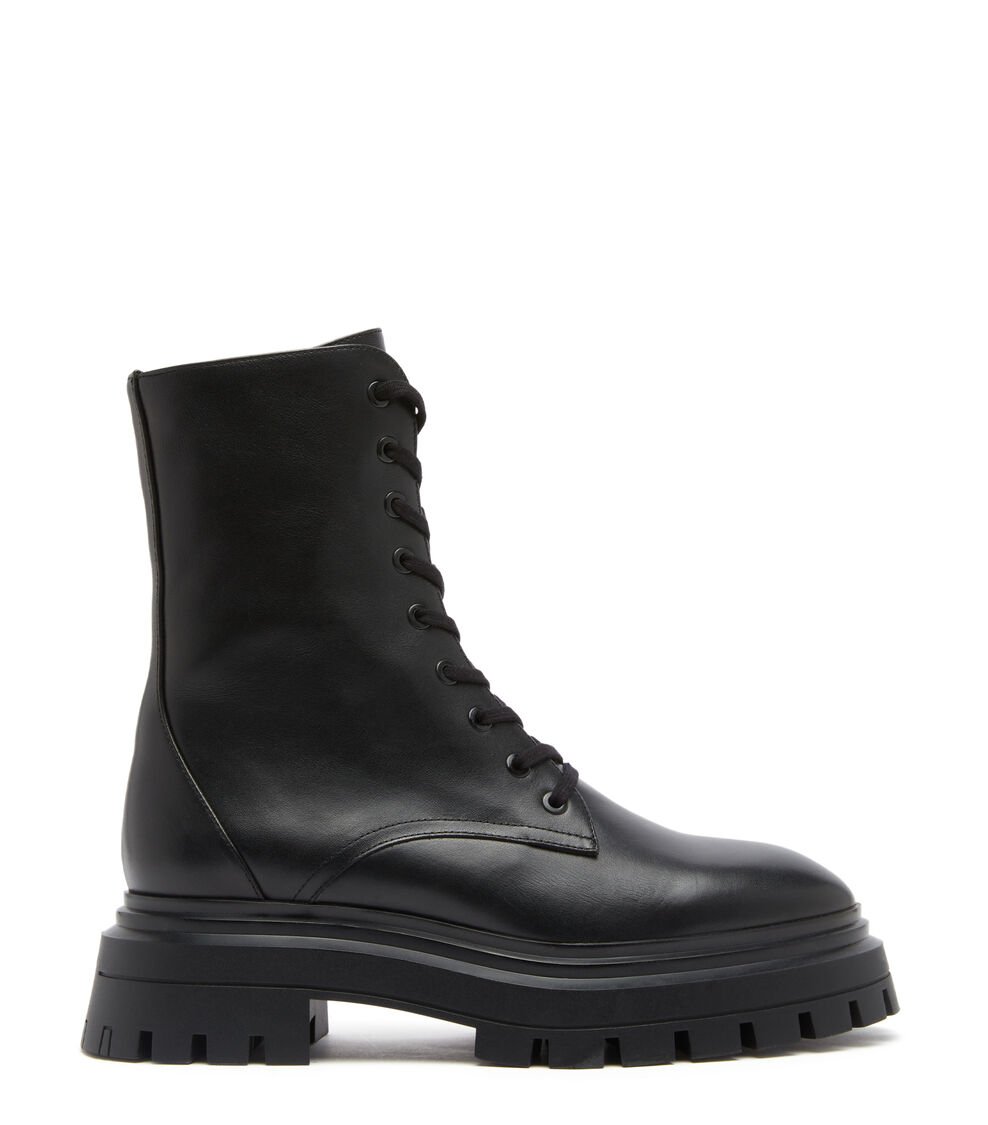 Stuart Weitzman BEDFORD SLEEK LACE-UP BOOTIE en NEGRO de Mujer | Stuart Weitzman® Ofertas especiales
