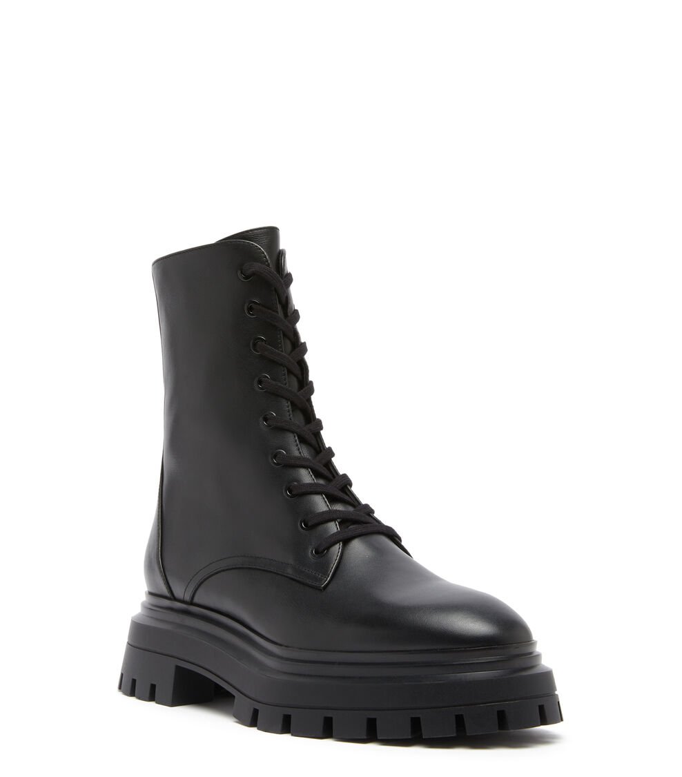 Stuart Weitzman BEDFORD SLEEK LACE-UP BOOTIE en NEGRO de Mujer | Stuart Weitzman® Ofertas especiales