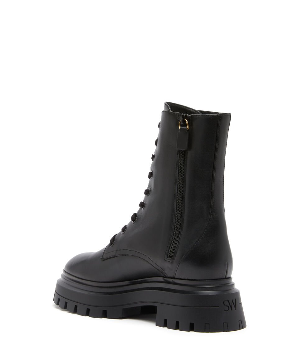 Stuart Weitzman BEDFORD SLEEK LACE-UP BOOTIE en NEGRO de Mujer | Stuart Weitzman® Ofertas especiales