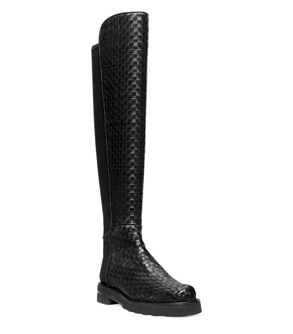 Stuart Weitzman 5050 LIFT WOVEN BOOT en NEGRO de Mujer | Stuart Weitzman® Ventas relámpago