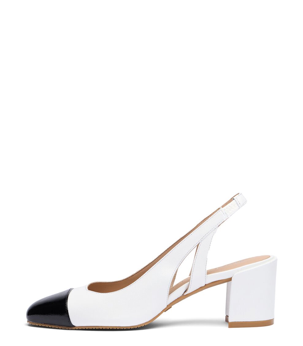 Stuart Weitzman SLEEK 50 SLINGBACK en BLANCO/NEGRO de Mujer | Stuart Weitzman® Grandes descuentos
