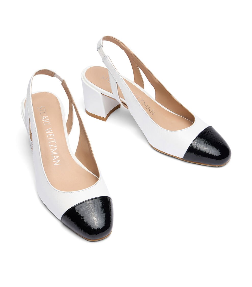 Stuart Weitzman SLEEK 50 SLINGBACK en BLANCO/NEGRO de Mujer | Stuart Weitzman® Grandes descuentos