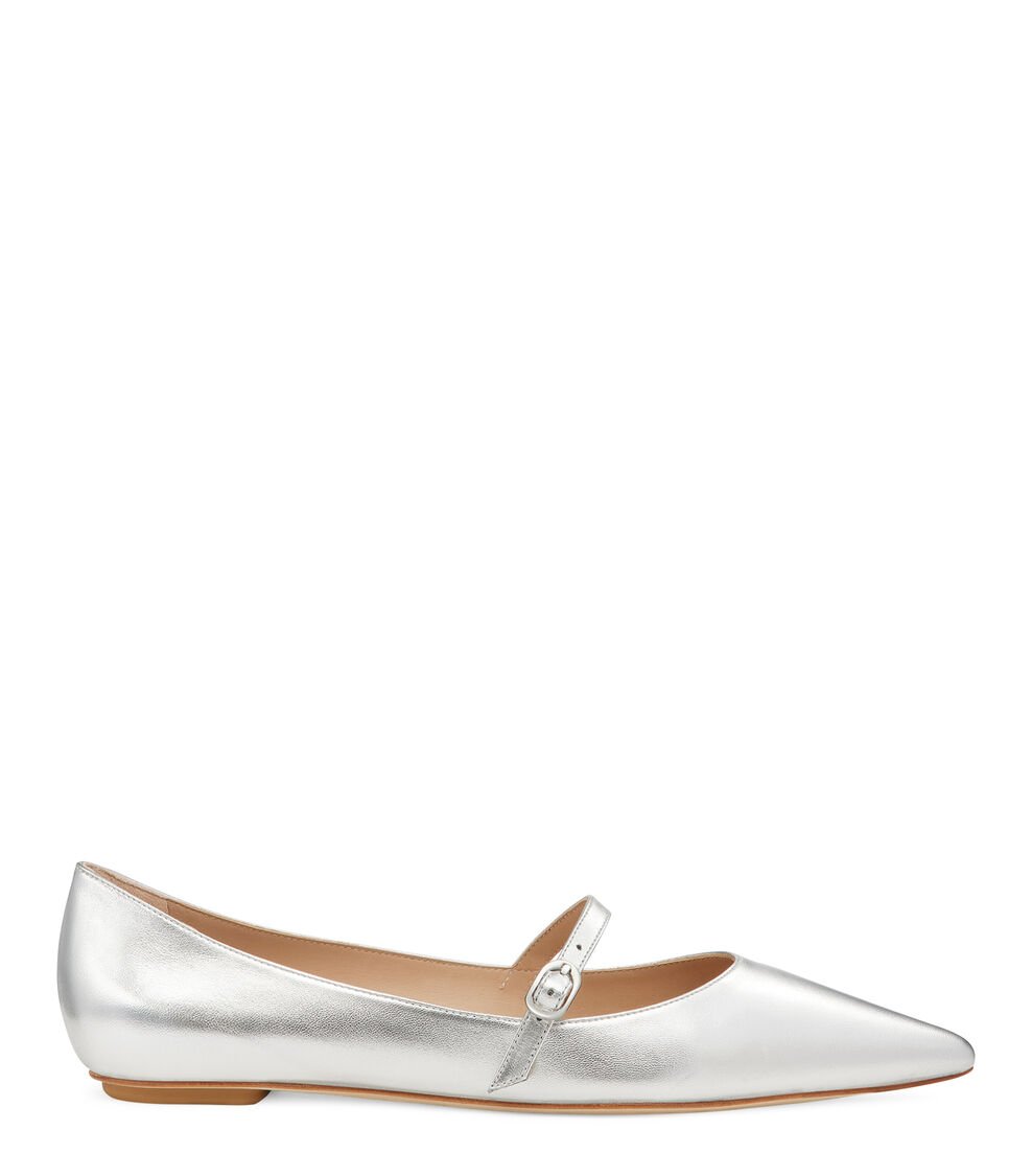 Stuart Weitzman EMILIA MARY JANE FLAT en PLATA de Mujer | Stuart Weitzman® Descuento por venta flash