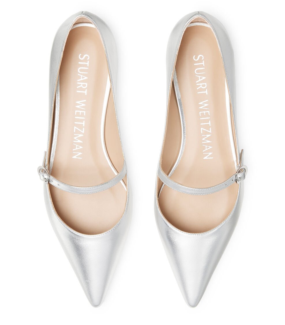 Stuart Weitzman EMILIA MARY JANE FLAT en PLATA de Mujer | Stuart Weitzman® Descuento por venta flash