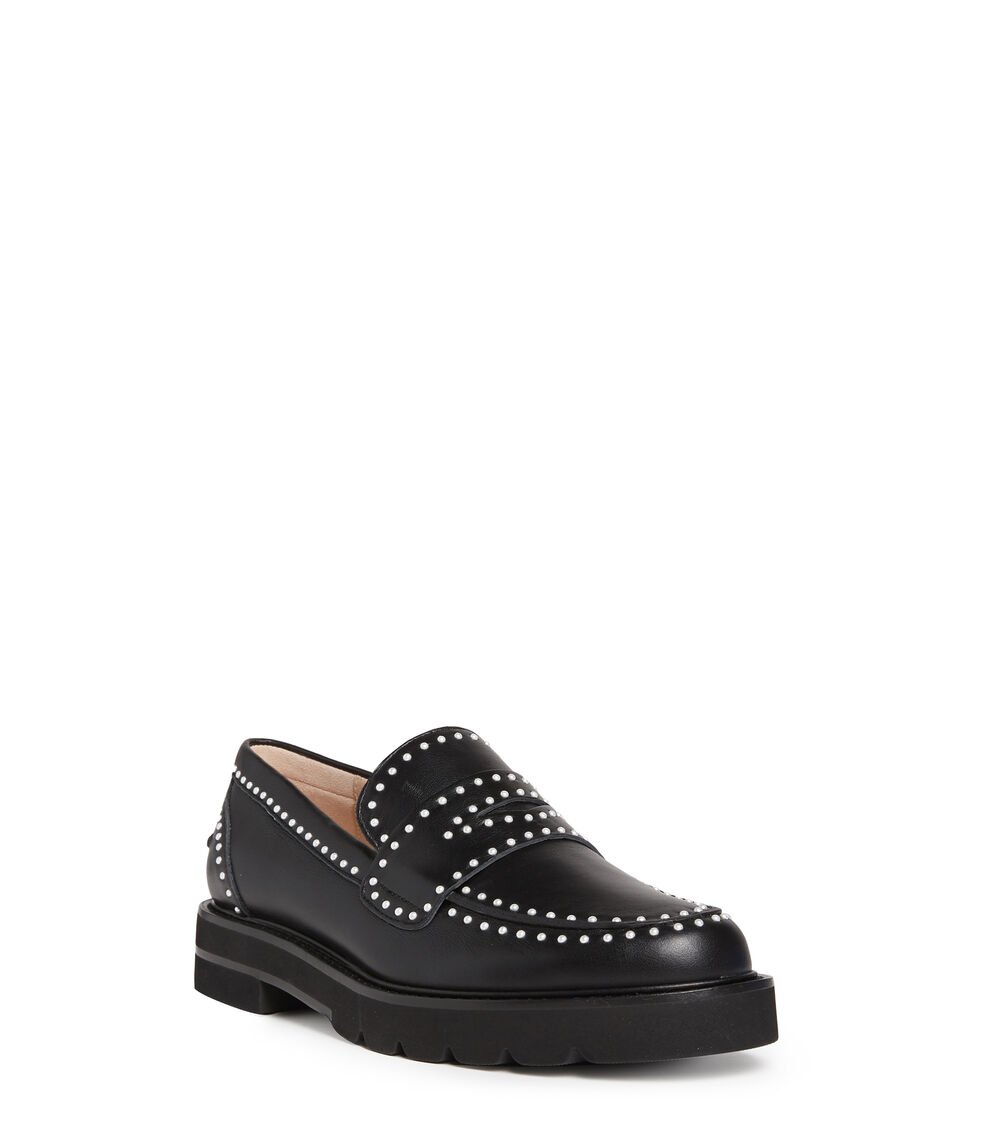 Stuart Weitzman PARKER LIFT MINI PEARL LOAFER en NEGRO de Mujer | Stuart Weitzman® Ofertas especiales