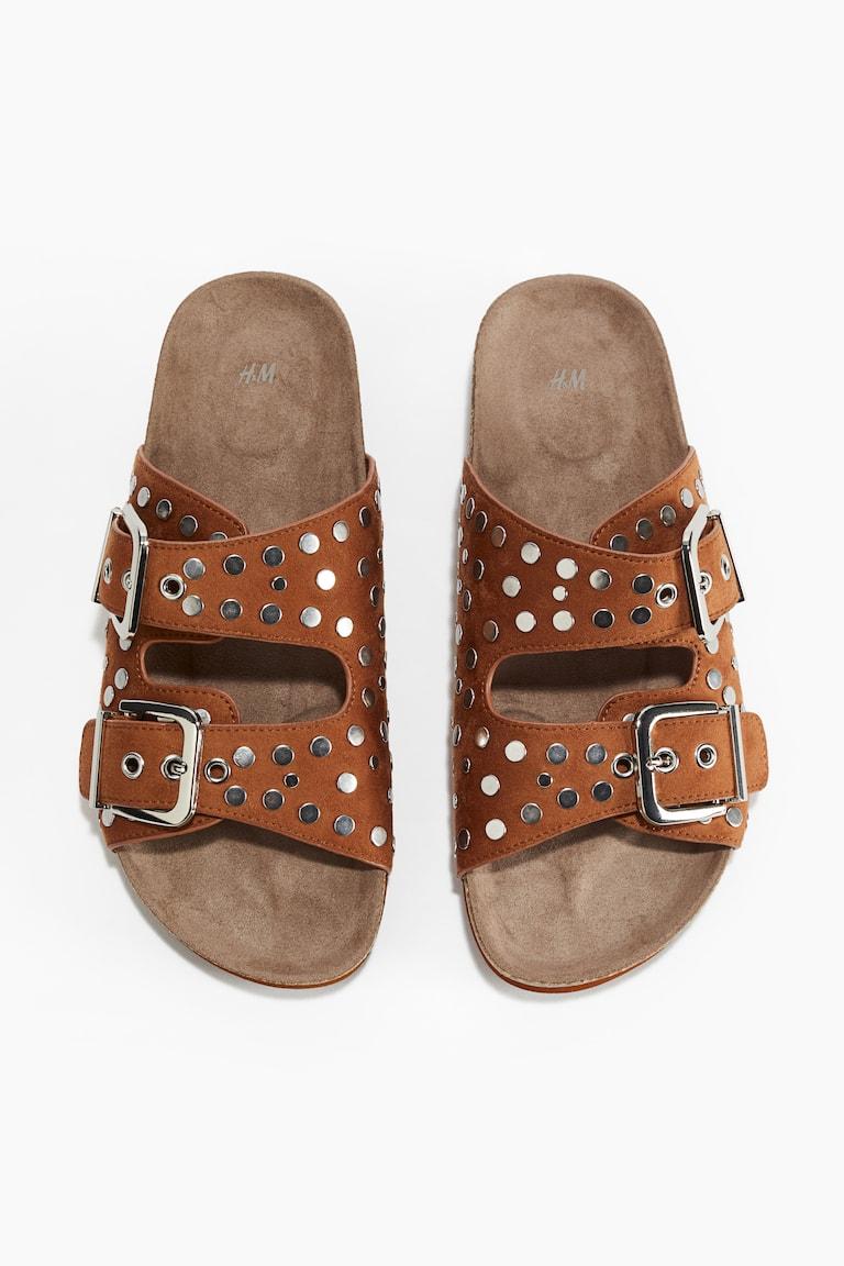 H&M Sandalias con tachuelas - Marrón/Plateado - MUJER Descuento