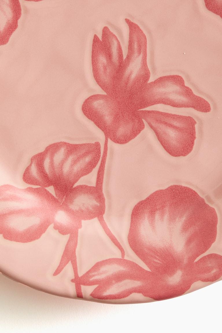 H&M Plato mediano de gres con diseño - Rosa empolvado/Floral - HOME Precio ultrabajo