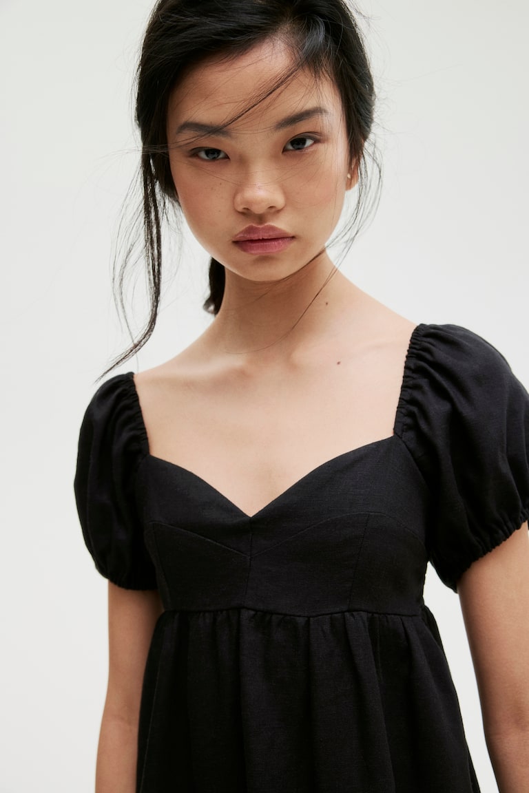 H&M Vestido con manga puffy - Crema/Bordado inglés - MUJER Últimos 2 días