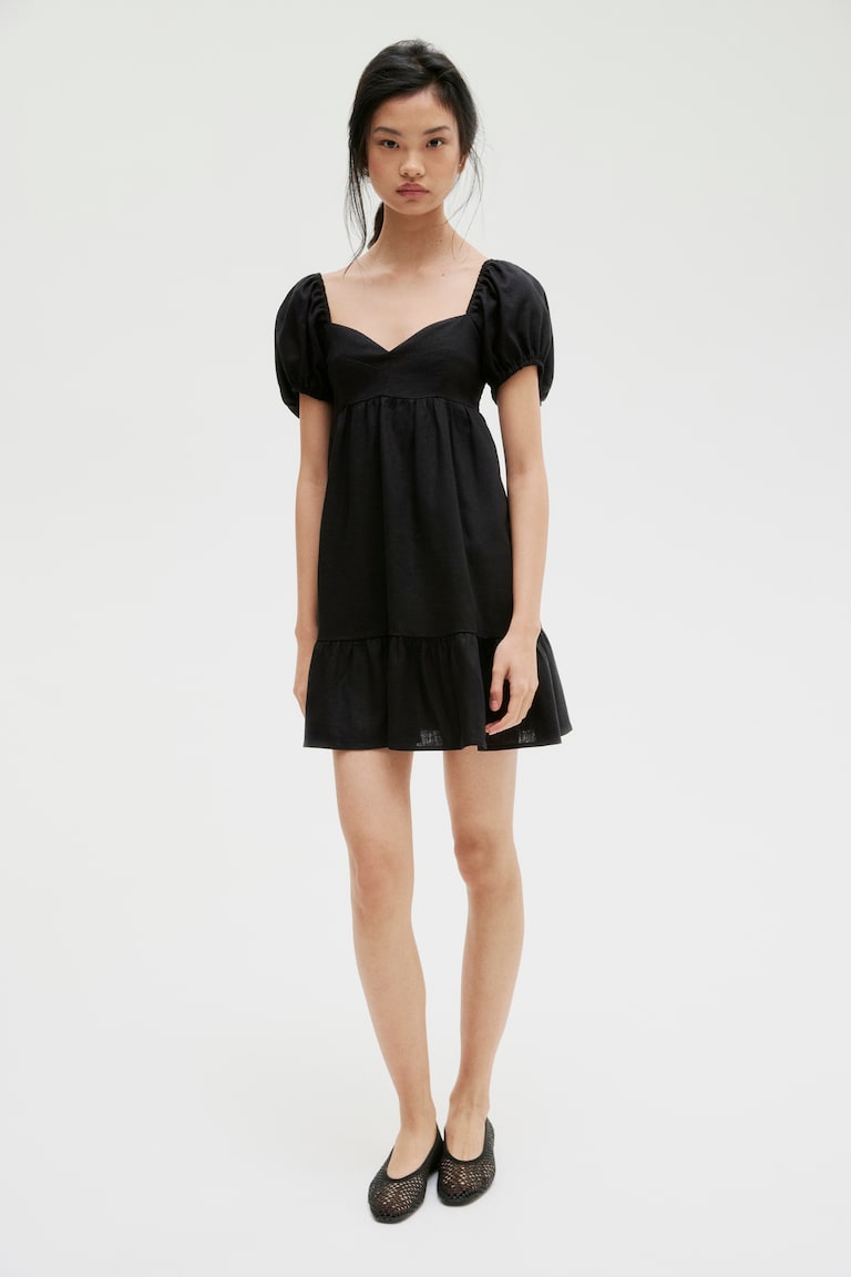 H&M Vestido con manga puffy - Azul claro/Rayas - MUJER Último día